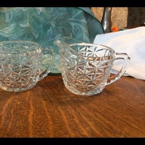 Vintage ANCHOR HOCKING STARS & BARS SUGAR-CREAMER